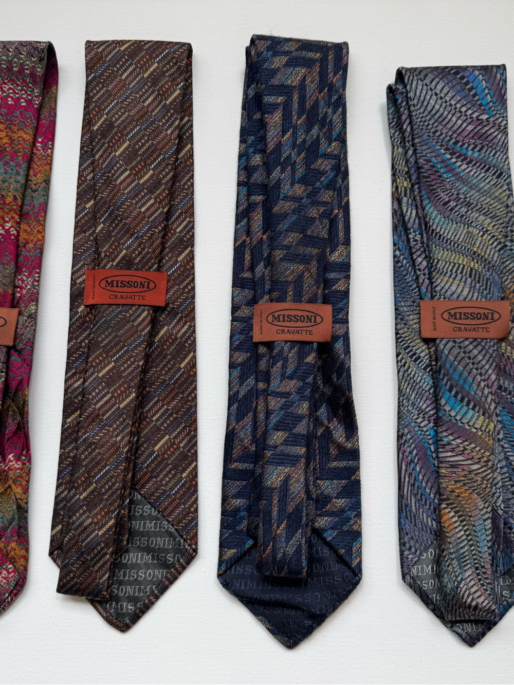 Missoni Four-Piece Silk Tie Set — Multicolor, Brown, Navy & Blue-Gray